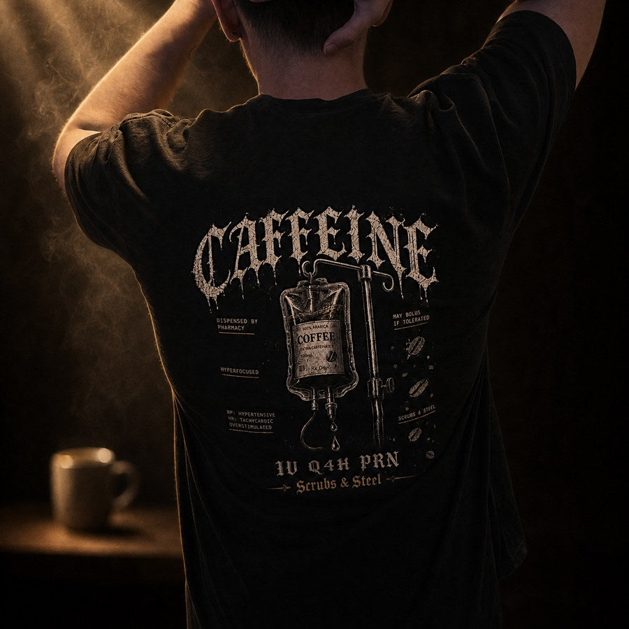 Coffee IV tee worn on shift