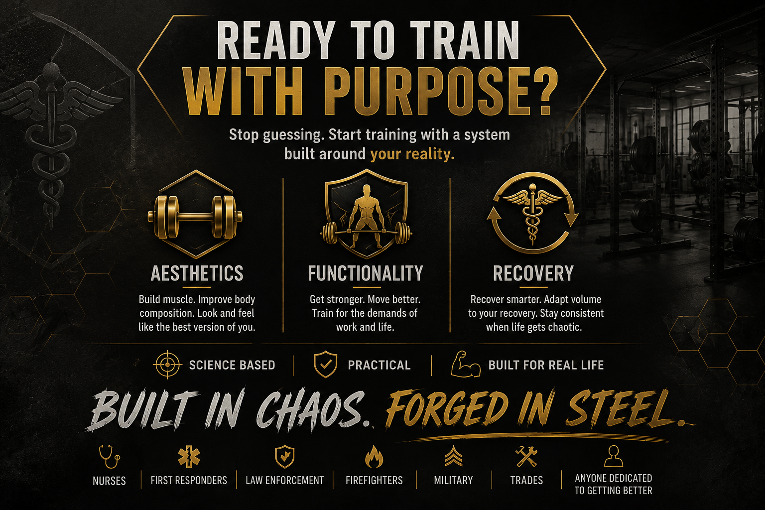 Motivational fitness poster with text and icons on a dark background